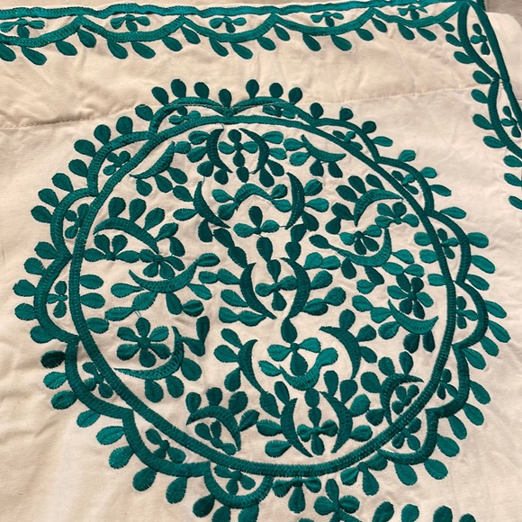 Anthropologie Marrakech Cafe Curtain Panel Moroccan Green White 50x36” - Picture 2 of 3